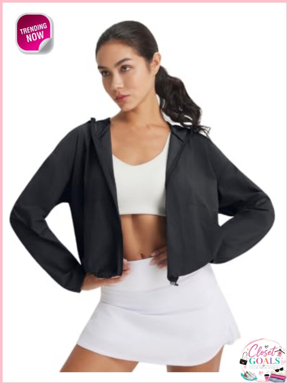 Women's Lightweight Packable UPF 50+ Sun Jacket Long Sleeve Cropped Full Zip